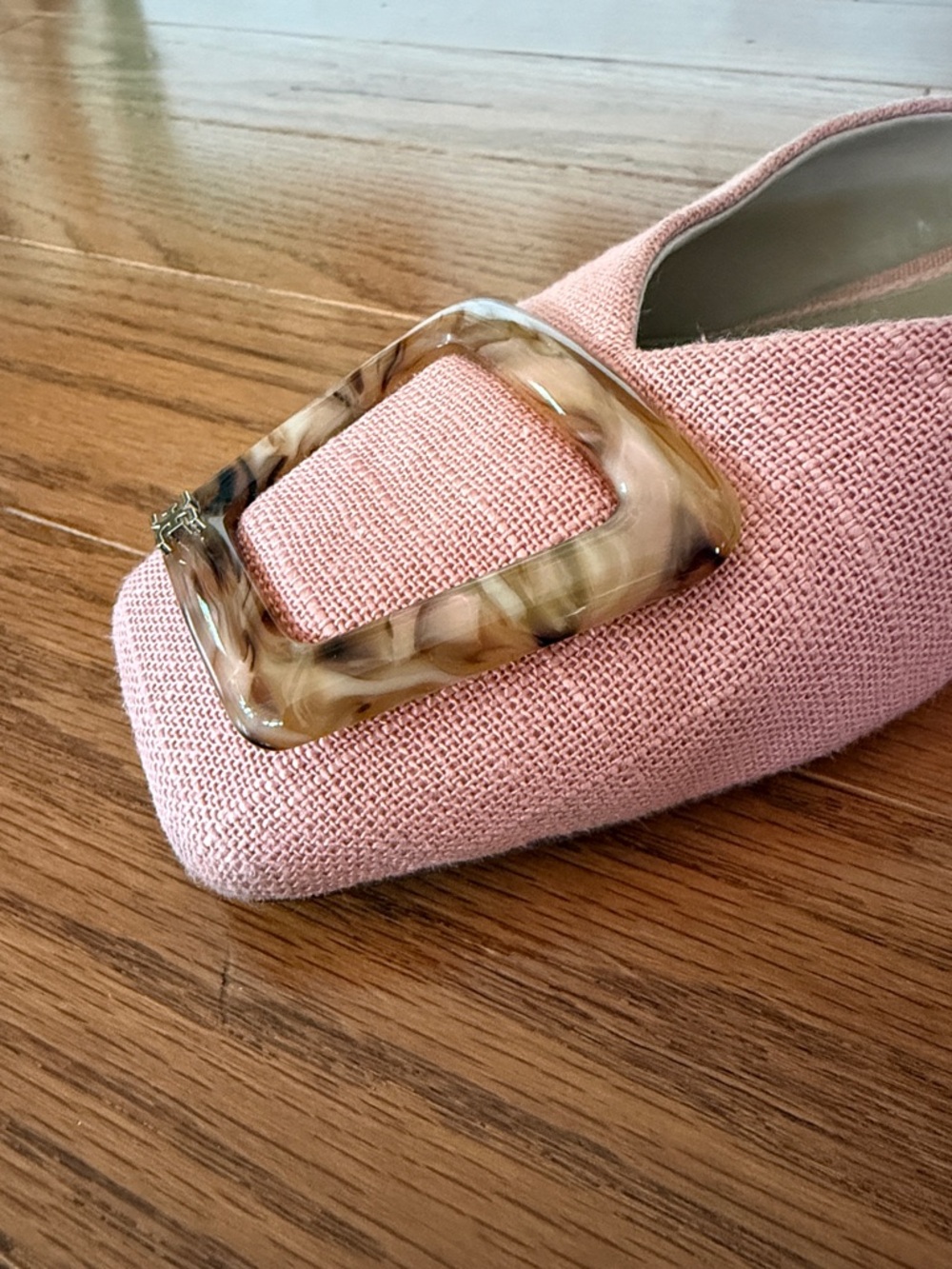 Sam Edelman Pink Square-Toe Slip-On Mules with Marbled Buckle - Picture 2 of 6
